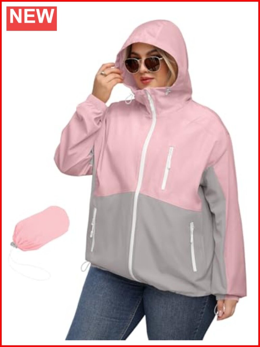 Plus Size Women's Waterproof Rain Jacket with Hood Windbreaker Cycling Hiking